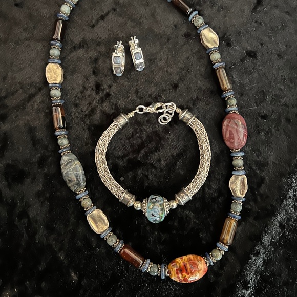 Curated Jewelry Set #32 - Necklace, Bracelet, Earrings (Blue/Silver/Multicolor) - Picture 1 of 8